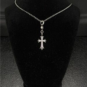 Chrome hearts floral cross ball studded paper chain necklace